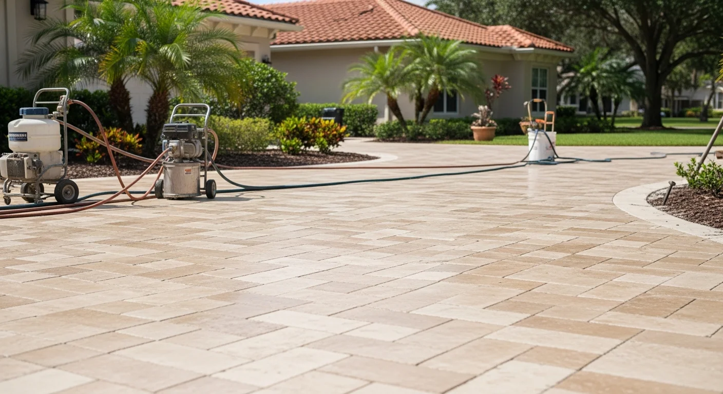Sealed paver driveway with enhanced color and protection