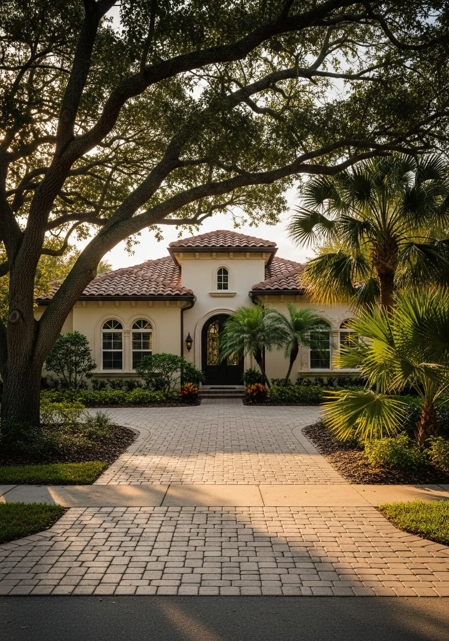 Close-up of a Davis Island home exterior with mature landscaping, quality finishes, and waterfront-appropriate design.